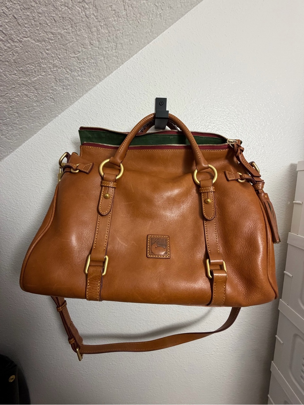 Dooney & Bourke Florentine Tan Pebbled Leather Satchel with Brass Hardware